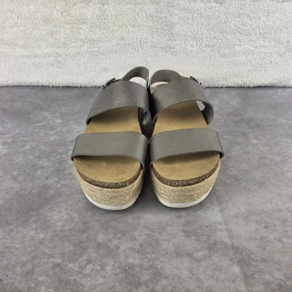 Laurin Metallic Pewter Espadrille Platform Sandals Womens 9 Buckle Slingback